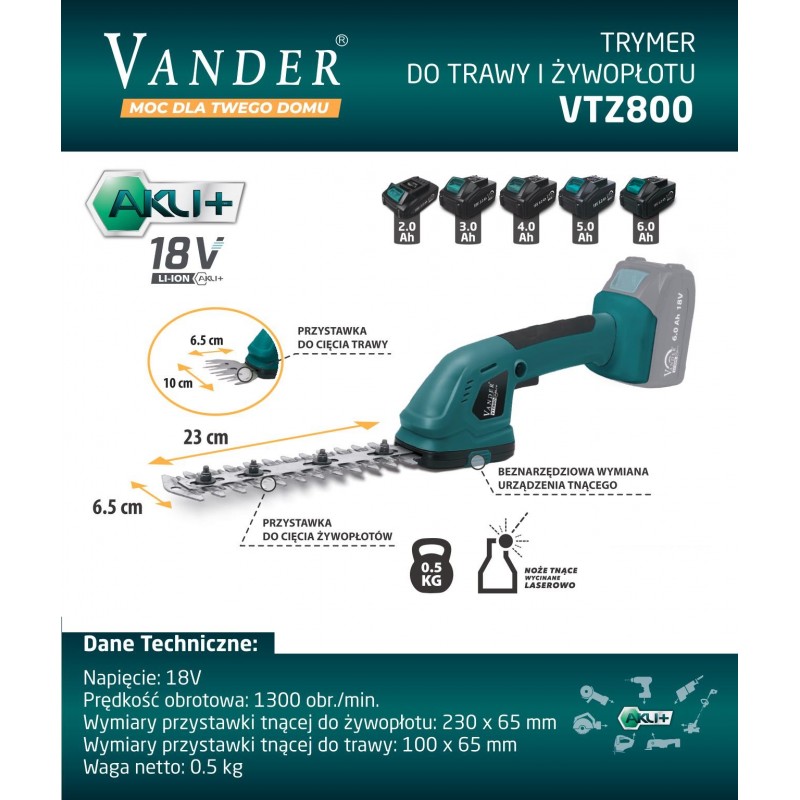 AKUMULATOROWY TRYMER DO TRAWY I ŻYWOPŁOTU VTZ800